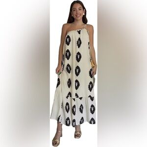 F. Cream Woman One Shoulder Dress Spaghetti Strap Dress Loose Beach Dress S